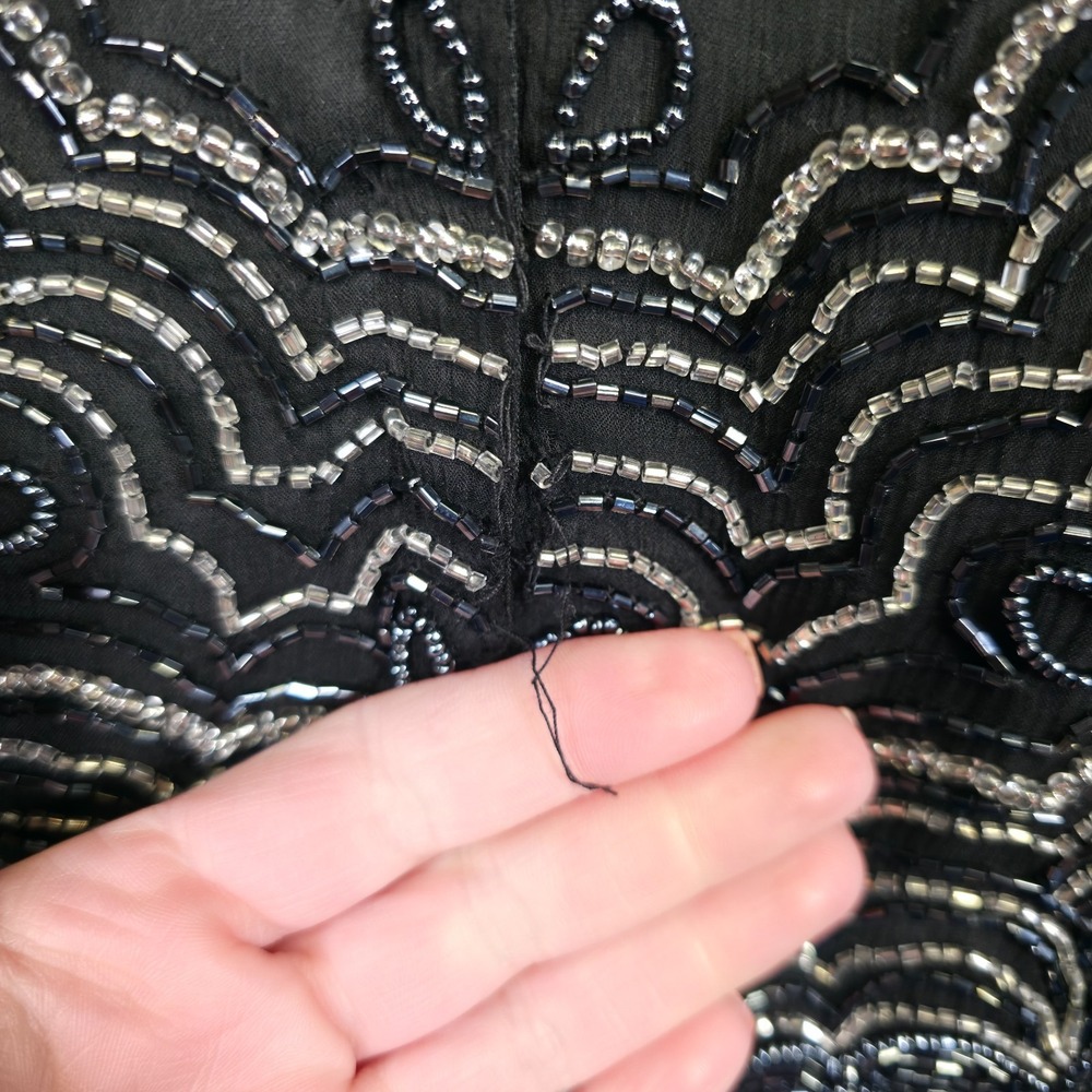 Vintage Papell Boutique Evening Top Womens L Black Silk Beaded Formal Glam Party - Picture 15 of 16